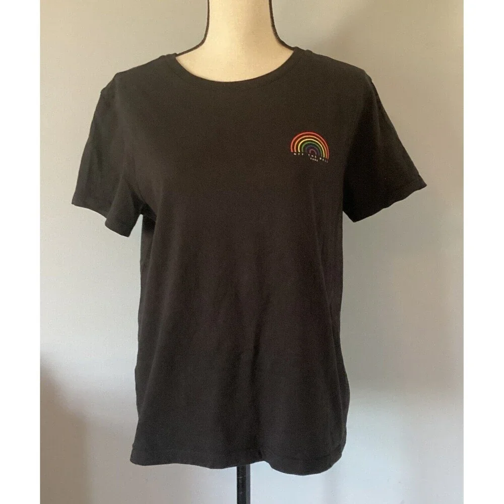 Vans Women’s Black T-Shirt With Pride Rainbow On Chest Short Sleeves Size XL - Picture 3 of 6